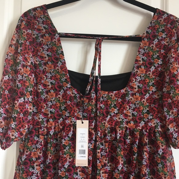 BCBGeneration square neck back drawstring lined babydoll chiffon dress size 6 - Picture 7 of 12